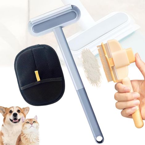 Brosse anti-puces 3 en 1 pour animaux domestiques, brosse anti-puces autonettoyante et gant pour animaux de compagnie (1/4)
