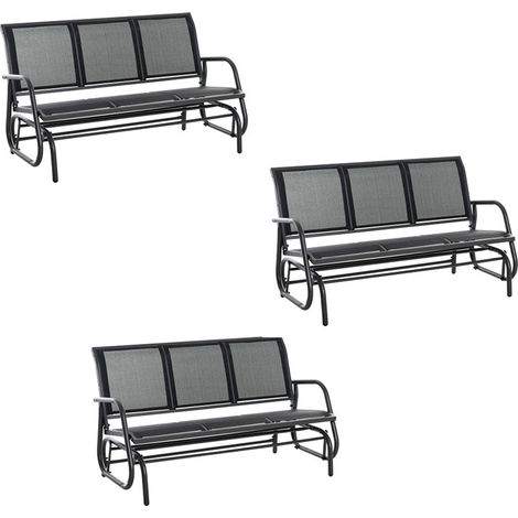 3er-Set schaukelstuhl 3-Sitzer Robuste Gartenbank als Gartenschaukel, Metall, wetterfest, Schwarz, 151x75x85cm
