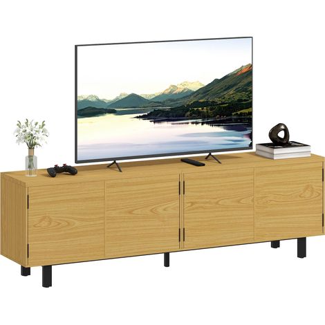 Meuble TV 180 cm, meuble télé pour 82 pouces avec 4 portes à ouverture par pression 180x35x55,5cm bois naturel