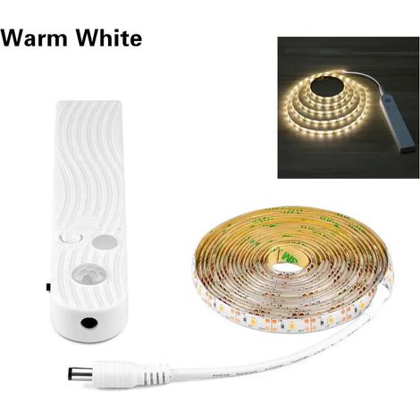 (Lumière chaude, 1 m) Bande LED 5 V avec capteur de corps humain PIR haute sensibilité, délai réglable. (1/4)