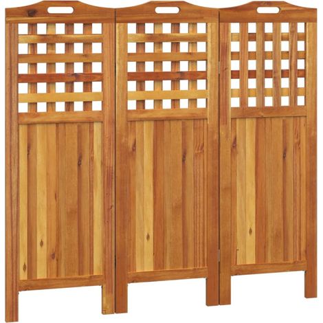 Paravento divisorio 3 pannelli altezza 115 cm 121,5 x 2 x 115 cm legno di acacia marrone DEC030717