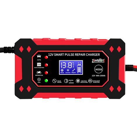 12V6A Batterieladegerät, Motorradbatterieladegerät-Wartungsgerät mit automatischer Reparaturfunktion mit LCD-Display, Motorradladegerät für Auto, Motorrad, LKW, AGM, Gel, SLA (4Ah-100Ah)