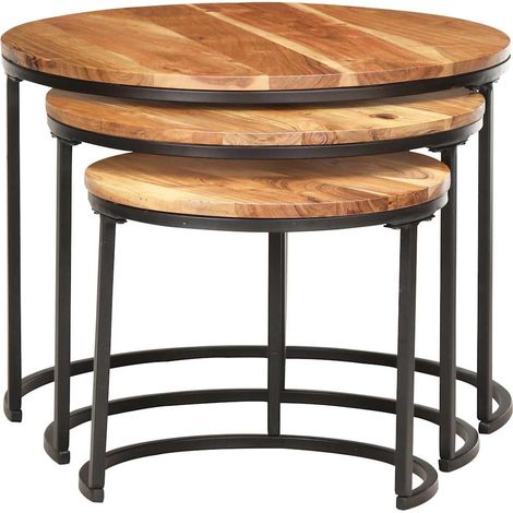 Maison Exclusive - Tavolini Impilabili 3 pz in Legno Massello di Acacia (1/5)