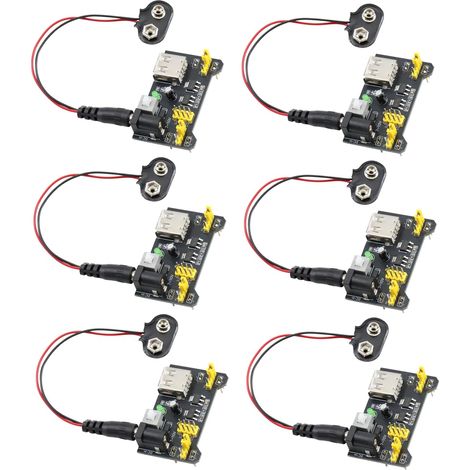 6PCS prises casque CC 2,1 mm 9 V Câble d'alimentation avec pince pour batterie avec prise jack mâle + 6PCS modules Module d'alimentation sans soudure pour platine d'expérimentation 5 V (1/5)