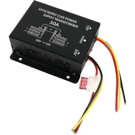 Transformateur convertisseur d'alimentation 24 V vers 12 V 30 A pour voiture, camion, bus, modification audio DVD, efficace (1/5)