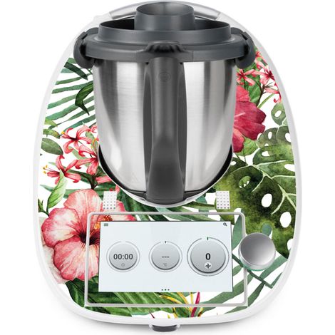 Stickers Thermomix TM6 - Fleurs tropicales - Adhésif BRILLANT (1/2)