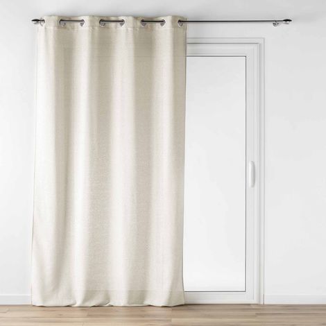 Beige Gardine mit Ösen im Leinenlook, LUOLINE, 140 x 240 cm
