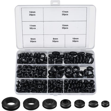 260 Pièces Passe Fils Caoutchouc Assortiment, Oeillets en Caoutchouc, Passe Cables Caoutchouc, 7 Tailles Joints Toriques Rondelles œillets pour Fils, Prise et Câble (1/5)