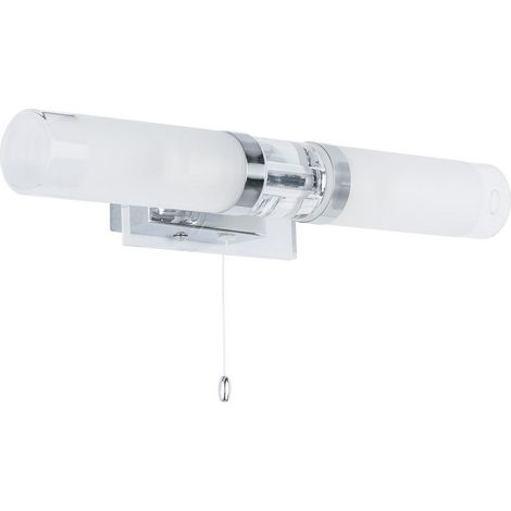 Italux Hook - Lampe de salle de bain moderne chrome 2 lumières avec abat-jour mixte, clair et laiteux, E14 IP44 (1/2)