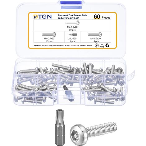 Vis de sécurité Torx à tête bombée M4x20mm Lot de 60 (1/5)