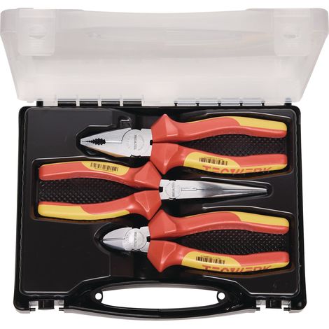 Juego de alicates 3 piezas VDE cromado estuche de plástico TECWERK (1/4)