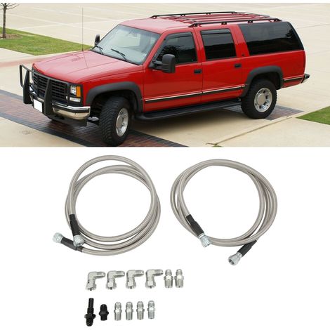 Kit de raccords pour tuyau de refroidisseur de boîte de vitesses 70" - Acier inoxydable tressé flexible pour GM Chevy 1996 et plus récent 4L80 (paire) (raccords droits) (1/5)