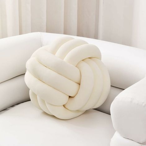 Soft Knot Ball Pillow, Home Decor Round Pillow Cushion Plush Pillow (10.6 Inches, Ivory) (1/4)