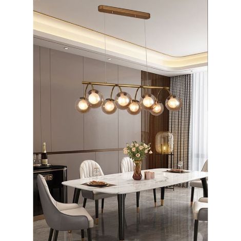 Lustre Pendentif 8 Boules En Verre Ambre Raccord Metallique G9 A04-8 (1/3)