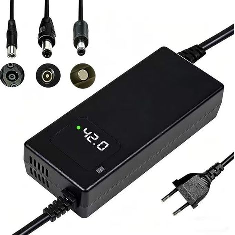 Chargeur Rapide 42V 2A pour Batterie Lithium 36V, avec Affichage LED et Multiples Fonctions de Protection et de réparation, équipé de connecteurs (RCA 8mm, DC 5.5 2.1mm, GX12 9mm) (1/5)