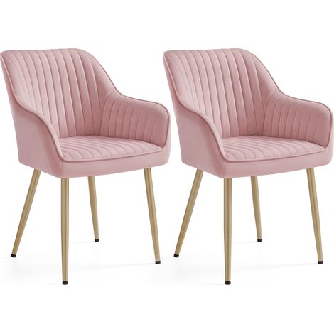 Songmics – Lot de 2 chaises de salle à manger rembourrées en velours – Accoudoirs – Charge max 120 kg – Pieds en métal – Rose bonbon et doré clair (1/5)