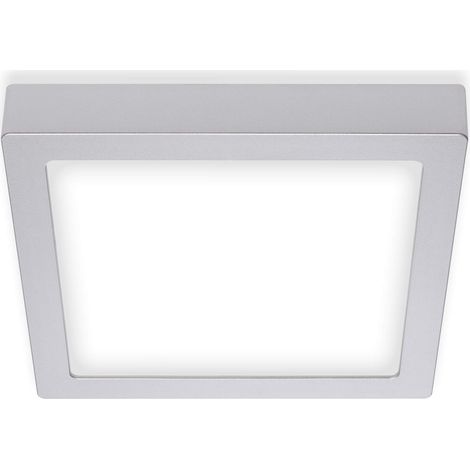 Luminaire LED, lampe de plafond, plafonnier 16,5 Watt, 1.600 Lumen, 4.000 Kelvin, forme carrée, chrome mat, 225x225x32mm (LxlxH) (1/5)