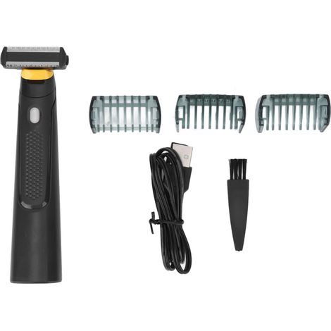 Tondeuse électrique unisexe avec tête de coupe lavable en forme de T et 3 sabots de guidage pour l'épilation. (1/5)