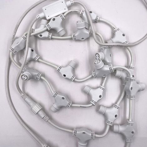 Luccika cavo portante bianco da 1 metro con 10 connettori femmina a T per luci a stringhe stalattiti e tende IP44 Bianco 1 metro