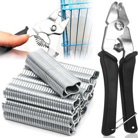 Pince à Anneau avec 1200 M Clips Agrafes Pince à Anneau de Porc Pince pour Grillage Pince a Grillage pour Cages pour Animaux de Compagnie, Cltures, Coussins de Voiture, Grillage Métallique (1/4)