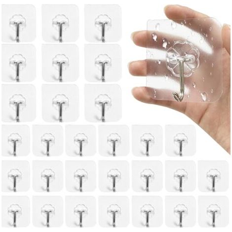 PA 50 Stück Klebehaken, 15 kg transparente selbstklebende Wandhaken, wasserdichte Klebehaken für Badezimmer und Küche, Decke, Bademäntel, Tür (transparent 6 6 cm) (1/5)