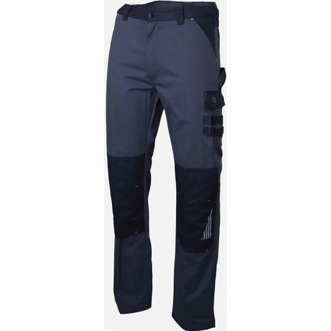Pantalon de travail multipoche gris et noir taille 48 – Tissu sergé 60 % coton, 40 % polyester – Poches pour protections de genoux – Lebeurre