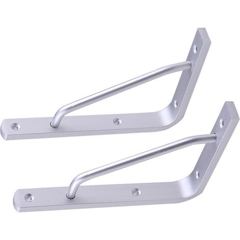 Support Mural Triangulaire en Alliage D'aluminium Argenté Épais 10 Pouces, Lot de 2 Supports D'étagère Robustes pour Charge Lourde, pour Étagères Murales, Bureau Cuisine (1/5)