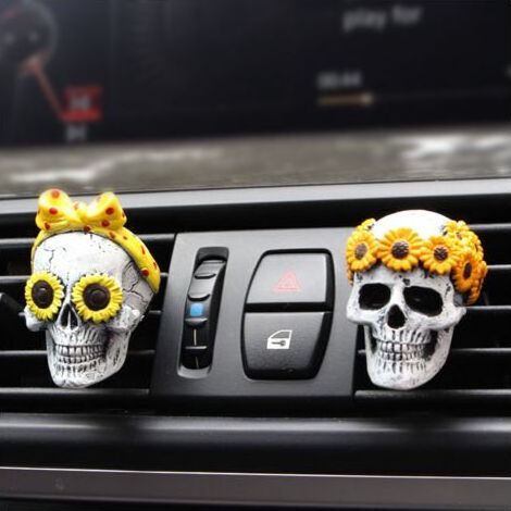 Décorations d'Halloween de parfum de voiture de crâne, accessoires de voiture de crâne pour l'intérieur des femmes, désodorisant de voiture de parfum de voiture drôle (1/5)