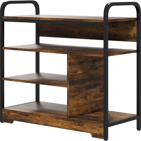 Étagère à chaussures à 4 niveaux, design ouvert, structure en métal, pieds réglables, 70 x 30 x 65 cm, marron/noir (1/5)