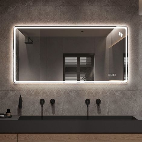 Espejo LED 60x120 cm sin marco con iluminación frontal y trasera, antivaho y mando táctil, vidrio plateado (1/5)