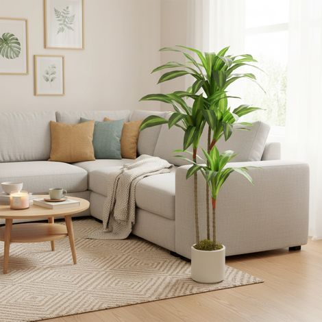 Pianta Artificiale di Dracena Verde in PEVA e Legno con Vaso Contenitore in PP e Cemento, 60x40x120 cm (1/5)