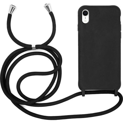 Étui iPhone XR avec cordon - Coque silicone mate noire, protection antichoc, housse à collier, étui cou noir, bumper souple anti-chocs (1/5)
