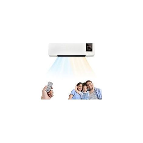 Un ventilateur portable avec fonction télécommande, type mur, offrant un courant d'air naturel et chaud, idéal aussi bien pour la maison qu'au bureau.