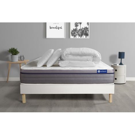 Ensemble matelas sommier Actimemo zen 160 x 200 cm 2 oreillers et couette Mémoire de forme - Couleur : Blanc (1/5)
