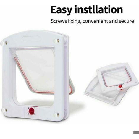 Chatière - - Porte 4 voies verrouillable - Pour chat/petit chien - Facile à installer - Blanc (1/4)