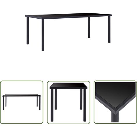 The Living Store Esstisch Schwarz 200 x 100 x 75 cm Hartglas - Esstisch - Schwarzer Esstisch - Glas Esstisch - Metall Esstisch - Moderner Esstisch (1/5)