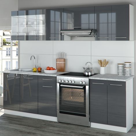 Ligne de cuisine Raul, Anthracite, 240cm , PT Marbre avec bande LED, Vicco
