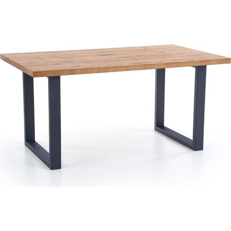 Table à manger extensible 160-250cm avec plateau aspect chêne clair et pieds métal noir Melly (1/5)