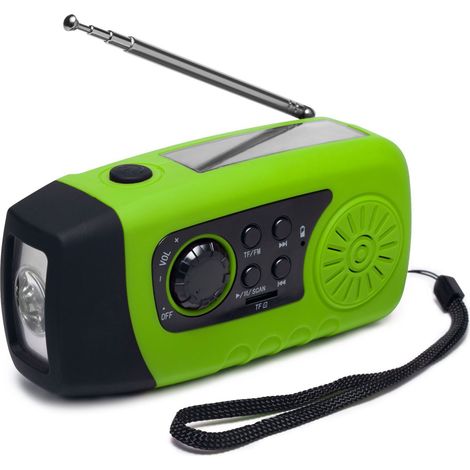 Filiyano – lampe torche avec câble – Radio solaire, 2000 MAH, radio FM rechargeable d'urgence avec manivelle et lampe torche avec câble USB (verte)