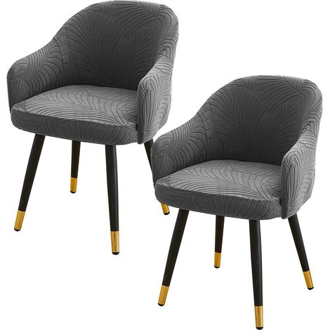 Juego de 2 fundas para sillas, con reposabrazos, extraíbles, lavables, fundas de silla curvas para comedor, cocina, sala, color gris oscuro