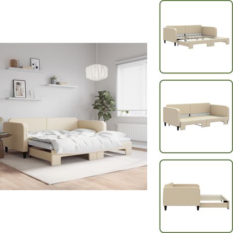 The Living Store Divano Letto con Letto Estraibile Crema 100x200 cm in Tessuto - Letto estraibile