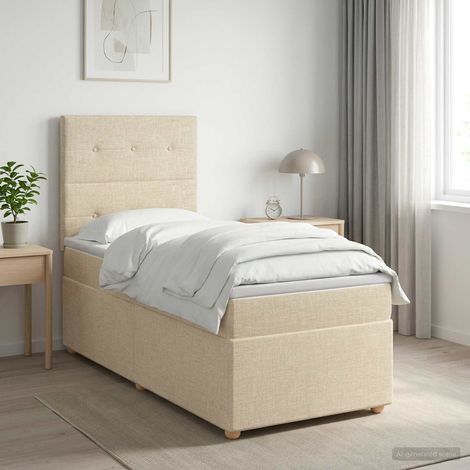 Cama box spring con colchón con cabecera Crema 80 x 200 cm Tela (1/5)