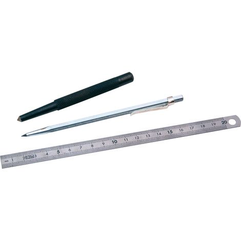 Kit de traçage sous coque – Réglet inox 20 cm + Tracette carbure + Pointeau 6 mm – Outils de précision pour marquage métal, plastique, bois – Idéal atelier, mécanique, serrurerie