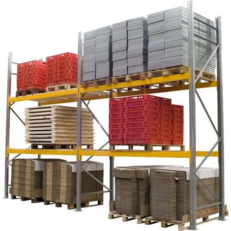 PROVOST - Rack à palettes Propal 3 - Rayonnage métal jaune (RAL 1028) - 3 niveaux - Hauteur 4500 mm - Longueur 2700 mm - Charge jusqu'à 501 kg (1/4)
