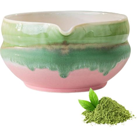 Bol à matcha japonais en céramique avec bec verseur, fait à la main, 550 ml, bol à matcha pour cérémonie du thé et préparation du matcha, bol à thé avec boîte cadeau dégradé de couleur (1/5)
