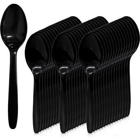 SHINING HOUSE Cuchara de sopa de plástico, 400 piezas (14,5 x 3 cm), cuchara de sopa, cuchara de postre pequeña, cuchara de sopa negra, cuchara reutilizable, mini cuchara de sopa para postre (1/5)