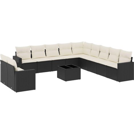 Salon de jardin 12 pcs avec coussins noir résine tressée (1/3)