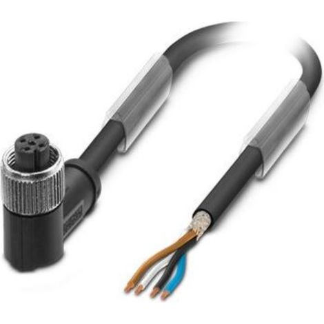 M12 Sensorleitung PUR 4-polig Buchse gewinkelt geschirmt/schlepp. A-Kodierung, Länge 7,0 Meter schwarzgrau RAL 7021, Kabel Außendurchmesser 5,0mm - 1 Stück