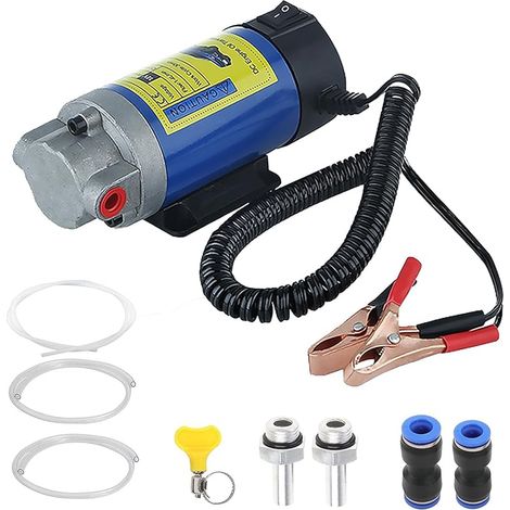 Pompe vidange huile moteur, Pompe à Huile Diesel 12V 100W Pompe Electrique Vidange Huile Moteur, Pompe de Transfert Pompe extracteur de vidange d'huile équipée de 3 Tuyaux,pour voiture, bateau, moto (1/5)