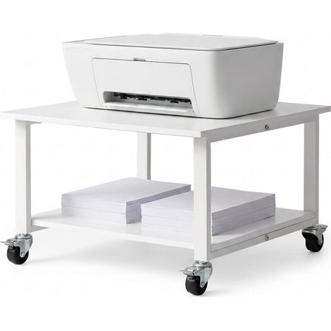 Supporto per stampante bianco con rotelle – 2 ripiani, 50x50 cm (1/5)